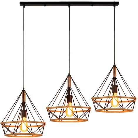 – Lustre suspension en corde de chanvre E27 25cm noir – Design industriel rétro – Longueur câble 100cm réglable – Ampoule 60W max (1/5)