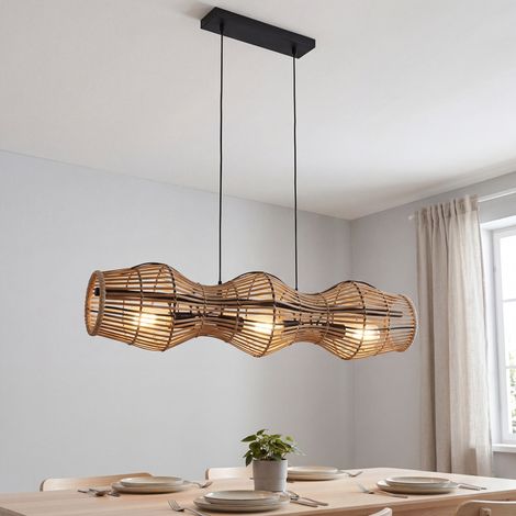 Hängeleuchte Braun 80 cm breit H: max. 1.45 m verstellbar Bambus Korb 3x E27 Hängelampe