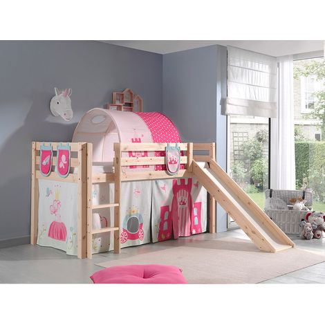 Letto a mezza altezza 90x200 con scivolo Rete inclusa e Housse Princess Vipack Pino Legno