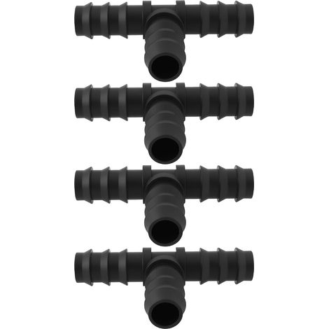 Lot de 4pcs Raccords de Tuyau en T en Plastique pour Tuyau d'arrosage Goutte à Goutte Connecteur Cannelé de Jardin pour Système Goutte à Goutte de 16mm Noir (1/5)