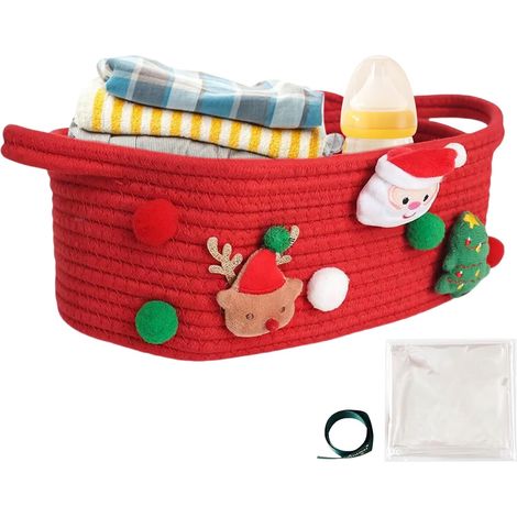 Panier En Corde - Panier De Rangement Tissé De Noël Avec Poignées Organisateur Décoratif De Jouets Pour Maison Cuisine Salle De Bain - Salon Chambre Salle De Bain Cuisine Nursery Entrée (1/5)