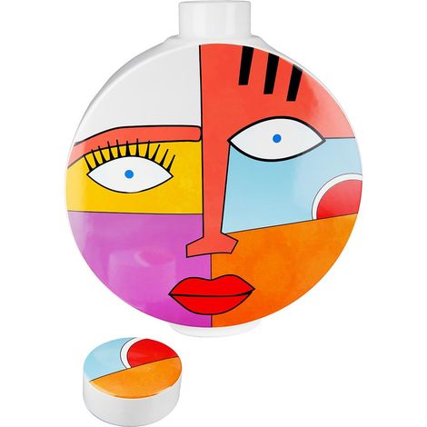 Vase décoratif avec Motif de Visage - Vase Couvercle Vase Visage en céramique - Décoration Salon Cadeau Anniversaire - Multicolore Hauteur 29,5 cm (1/3)