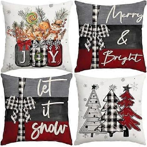 Housses de coussin de Noël 40x40 cm, motif sapins de Noël rouges et noirs, décoration hivernale pour canapé ou fauteuil. (1/3)