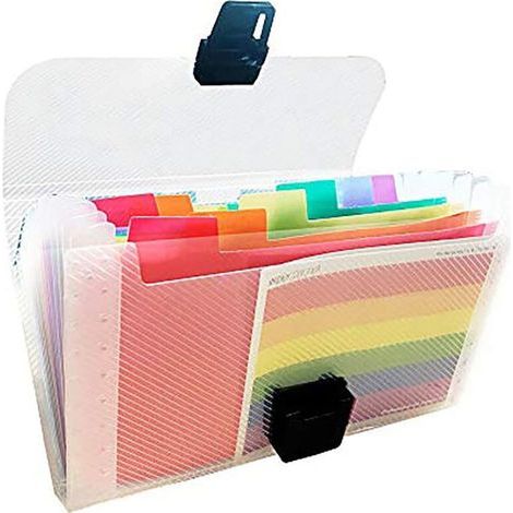 Rainbow Multicolor Plastic Expandable File Folder, Small Portable A6, 13 Compartments, Accordion File Organizer, Document Holder (1/5)
