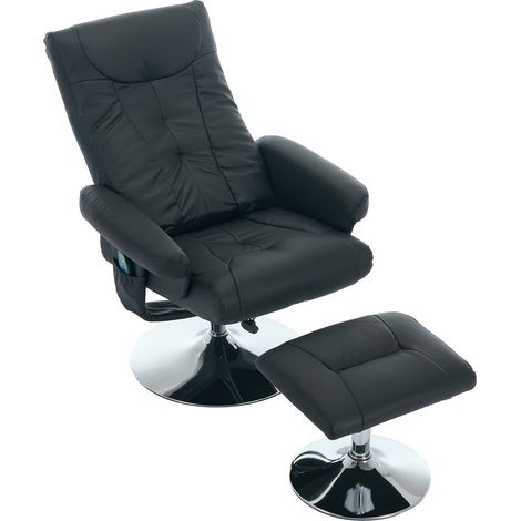 Relaxsessel mit 1 Fusshocker, 5-Punkt-Massage, Heizfunktion, 360 Grad drehbar, PU Schwarz (1/5)