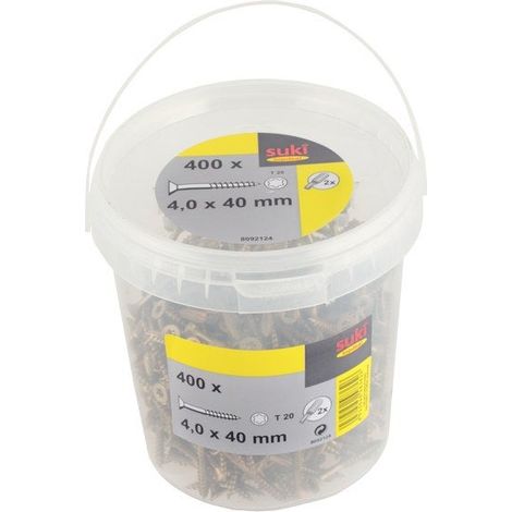 Cubo de 400 tornillos TF TX 4x0,4 mm + broca T20 Suki