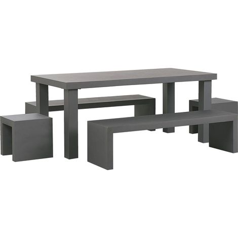 Ensemble de Jardin ou Terrasse Table 2 Tabourets et 2 Bancs Effet Béton Design Tendance pour Intérieur et Extérieur Industriel et Moderne Beliani