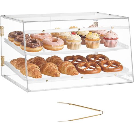 Présentoir à Pâtisserie, Vitrine de Boulangerie Commerciale 2 Niveaux avec Portes Magnétiques, Boîte à Présentation en Acrylique Transparent pour Pain Beignets Croissants Gâteaux, 526x400x305 mm (1/5)