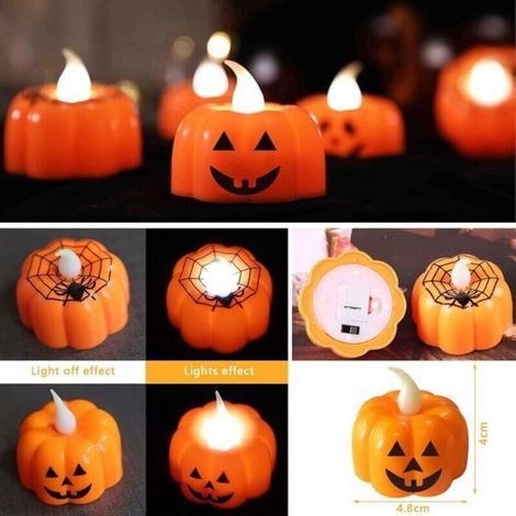 Batteriebetriebene Kürbis-Kerzenlaternen, 12 Halloween-Kürbislaternen, weiße, funkelnde Halloween-Dekoration. (1/3)