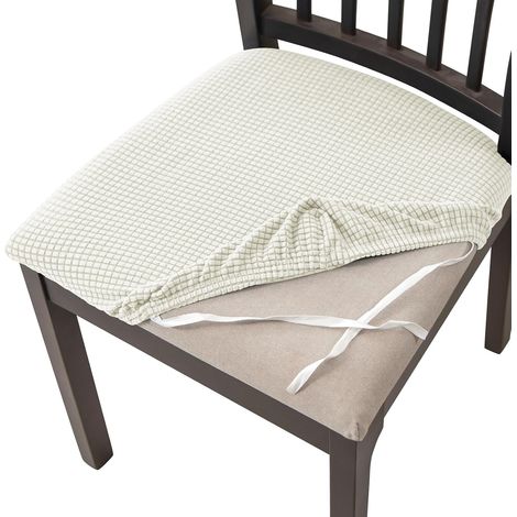 JSSEVN Stuhlhussen, 4er-Set, dehnbare, abnehmbare und waschbare Jacquard-Stuhlhussen für Esszimmer, Küche, Büro, Hotel – Weiß – 4er-Set (1/5)