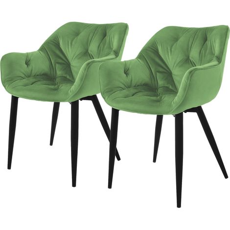 ML-Design Set 2 Sedie per Sala da Pranzo in Velluto Verde Salvia Poltroncine da Salotto Imbottite con Braccioli Gambe in Metallo Poltrone per Soggiorno con Schienale Ergonomiche e Confortevoli (1/5)