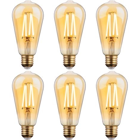 Vintage E27 LED-Glühbirne, 6 Stück Edison-Glühbirne E27 4 W ST64 E27 Filament Edison Retro Dekorative LED-Glühbirnen Warmweiß Antike Glühbirne für Zuhause, Restaurant, Café, Bar (1/5)