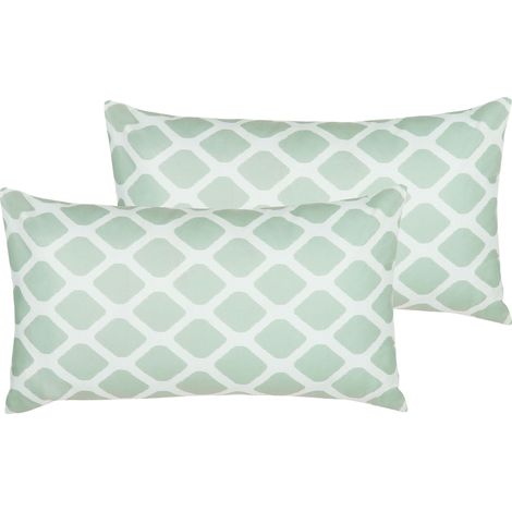 Set di 2 cuscini da esterno in poliestere bianco/verde 40 x 70 cm motivo a rombi Kalamos