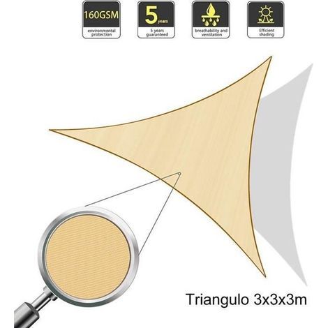 Sunnylaxx Triangular Shade Sail - 3x3x3m Waterproof & Durable Sand-Colored Sun Canopy