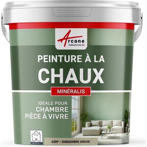 Peinture chaux, naturelle : peinture sans émanation, mineralis - 60 m² (2x5 kg en 1 couche) Gingembre Grège - ARCANE INDUSTRIES