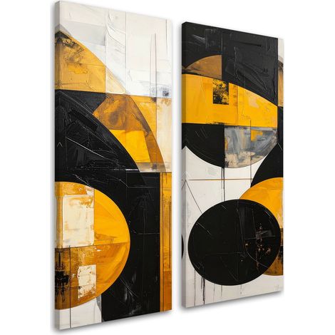 Set de tableaux sur toile  Abstraction géométrique jaune 2 x 30x60