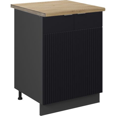 Meuble bas de cuisine Fame-Line, Noir rayé, 60 cm , PT Chêne, Vicco (1/5)