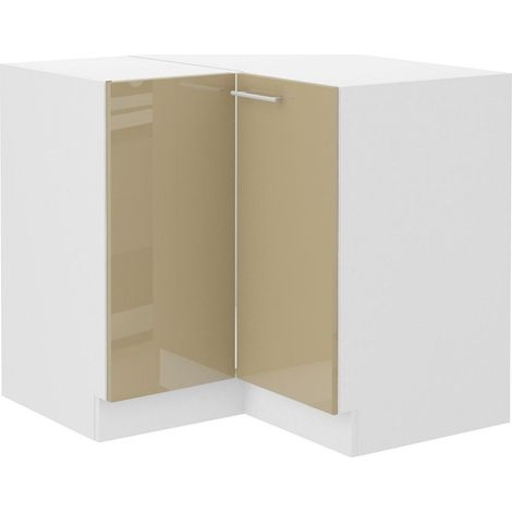 Eckunterschrank 90x90 Lara Cappuccino Hochglanz Küchenzeile Küchenblock Küche (1/4)