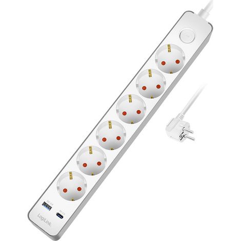 Multiprise 6 Prises + Interrupteur Marche/arrêt, 6 x CEE 7/3, 1 x USB-A (18 W), 1 x USB-C (20 W), Longueur du câble : 1,4 m (1/3)