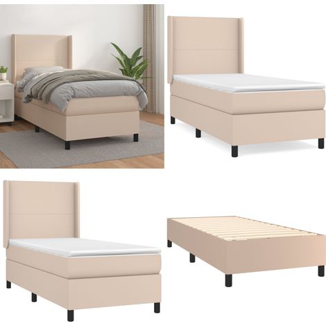 Sommier à lattes de lit avec matelas Cappuccino 90x190 cm - Lit Plateforme - Lit Capitonné - Lit Double - Literie - Chambre À Coucher - Home & Living (1/5)