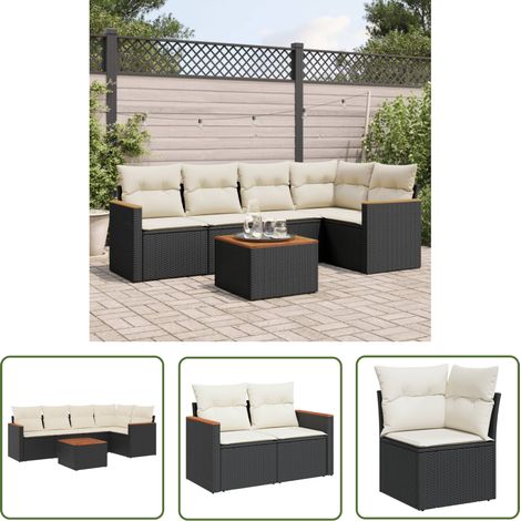 The Living Store 6-tlg. Garten-Sofagarnitur mit Kissen Schwarz Poly Rattan - Gartenmöbel Set - Outdoor Lounge - Rattan Gartenmöbel - Esstisch - Sofasatz (1/5)