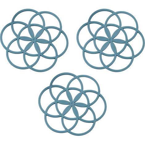 Lot de 2 dessous de plat en silicone épais, antidérapants et résistants à la chaleur, bleus, pour plats chauds, casseroles et poêles. (1/4)
