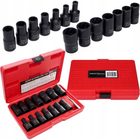 Jeu de douilles pour vis usinées 1/2" 6-23 mm, poinçon 15 pièces kraft et délavé (1/5)