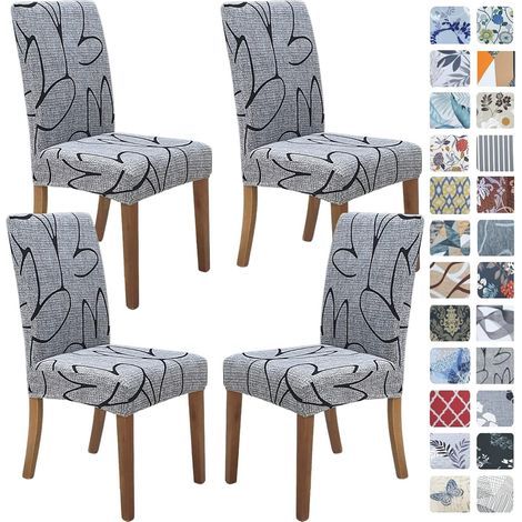 4er-Set Stuhlhussen – Grau – Stretch-Spandex – Waschbar und abnehmbar – Passend für Parsons-Stühle, für Zuhause und Partys (1/5)