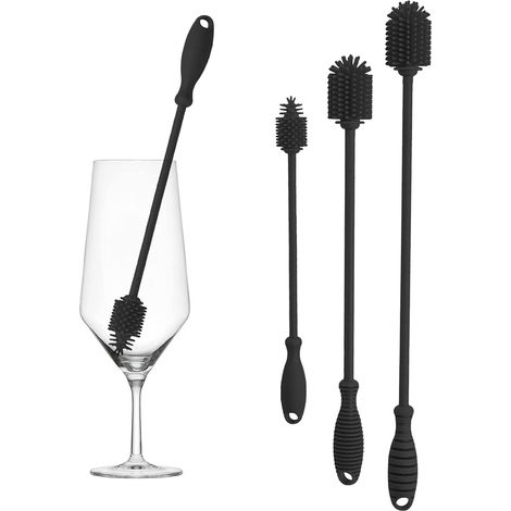 Brosse Pour Bouteille - Brosse En Silicone Alimentaire - Poignée Longue Pour Bouteilles À Col Étroit - Lot De 3 Pièces (1/5)