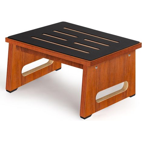 Un marchepied en Bois pour Adultes et Seniors, avec revêtement en Caoutchouc antidérapant, pour l'intérieur et l'extérieur, 450 Ib, Cuisine, Table de Chevet et Plus Encore (Noyer, 22cm) (1/5)