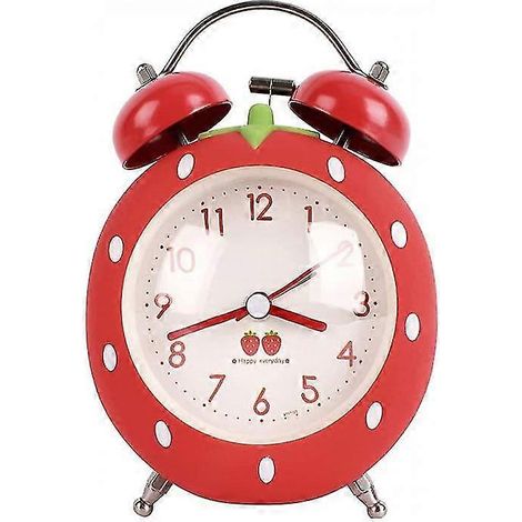 Réveil en forme de fraise avec rétroéclairage, sans tic-tac, simulant un réveil bruyant, convient aux chambres, aux tables de chevet et aux bureaux, disponible en vert et en rouge.