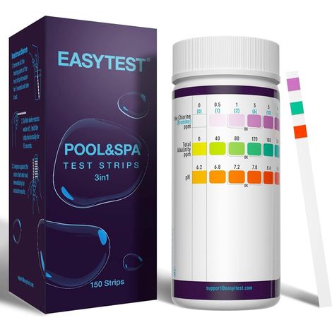 3 en 1 Testeur Piscine pour Eau de Piscine et Spa 150 Test durete d'eau pour Tester Chlore Libre, Le Brome L'alcalinité Totale et pH (1/5)