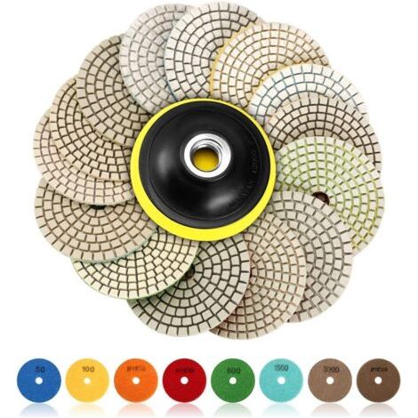 Disque de Polissage Diamant, 15 Pcs 4 pouces (100mm Diamant Polissage Pads,Tampons de Polissage Béton, Granit Marbre Polissage avec Pads, 50-6000 pour Machine à polir Machine de polissage