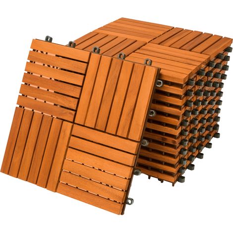 Deuba – Dalles clipsables en bois d'acacia ou eucalyptus certifié FSC 30 x 30 cm – Résistantes aux intempéries – Système de drainage efficace – Pour terrasse et balcon
