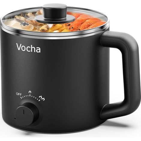 Multicuiseur Electrique, petite marmite électrique en acier inoxydable 1,6 L, hot pot électrique portable pour chambre d'étudiant/studio/hôtel/camping/bureau - Noir (1/5)