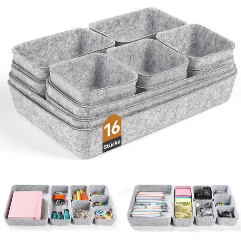 Ensemble de 16 organiseurs de tiroirs en feutre, organisateur de tiroirs, bureau, cuisine, salle de bain, coiffeuse et tiroir de rangement pour cosmétiques (1/5)