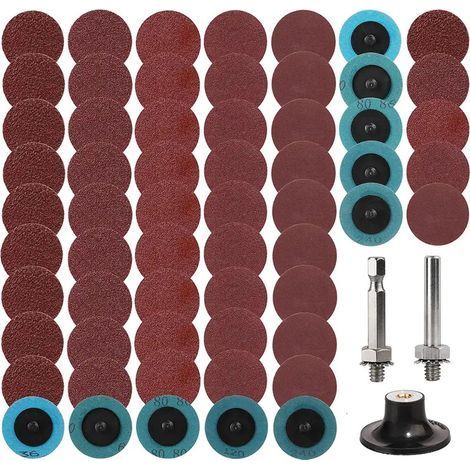 60 Pièces 50mm Disques Abrasifs De Remplacement Rapide, Disques Abrasifs 36/60/80/120/240 Avec Support 1/4", Pour Outil De Meuleuse Rotative De Perceuse (1/5)