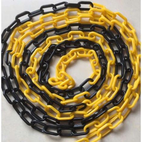 Chaîne de 10 mètres, chaîne de barrière, chaîne en plastique jaune/noir, chaîne de signalisation, barrière de sécurité (1/2)