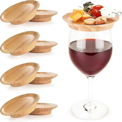 Online Store - Ensemble de 4 couvercles réutilisables en bambou de 10 cm pour verres à vin et charcuterie (1/5)