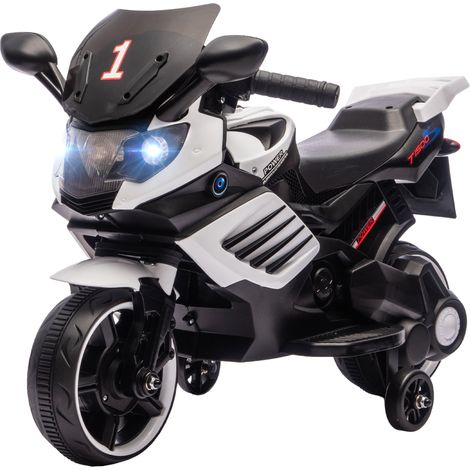 Moto eléctrica para niños 77 x 38 x 50 cm ruedas extraíbles efectos luminosos diseño moderno ambiente lúdico en PP blanco 210000639 (1/5)