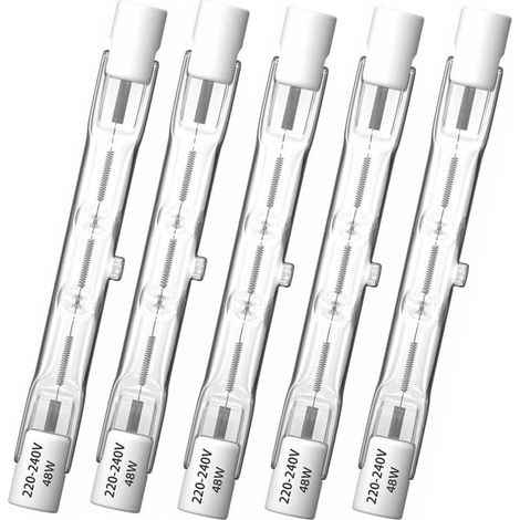 Ampoule Halogène R7s 78mm - Lot de 5 - 48W Blanc Chaud - Dimmable 360 Degrés - Pour Plafonnier et Projecteur