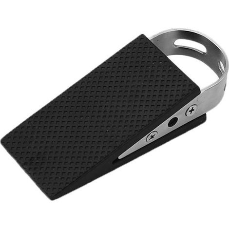 Butoir de porte noir en forme de coin, en caoutchouc avec poignée en acier inoxydable et base antidérapante, convient à toutes les portes et tous les sols, 10 cm x 5 cm x 3 cm (1/5)