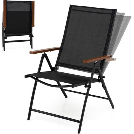 COSTWAY Set 2 4 Sedie Da Giardino Sedie Poltrona Pieghevoli Da Esterno Sedia Con Braccioli Sedia Da Campeggio Sdraio Pieghevole Schienale Regolabile In 5 Posi (1/5)