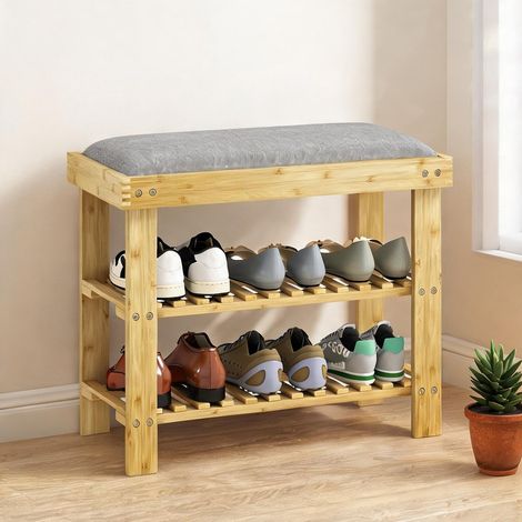 Console natural y Gris en bambú 60 x 29 x 49 cm (1/5)