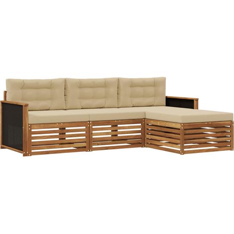 Outdoor Sofa Set with Cushion 4 pcs Natural and Beige Polyester vidaXL