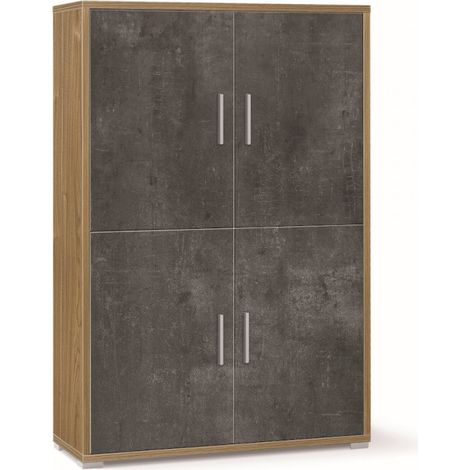 Meuble 4 portes 108 cm (L) x 41 cm (P) x 161 cm (H) – Finition noyer et noir mat – Sarmog (1/5)