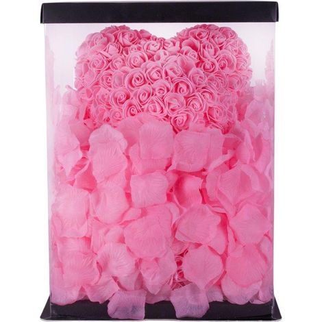 ROSENBÄR 40cm rosa Herz rot+VERPACKUNG (1/4)
