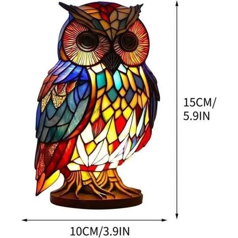 Lampe en résine peinte Hibou - Lampe animale en résine peinte - Veilleuse/Lampe de table pour chambre d'enfant - Pièce unique (1/3)