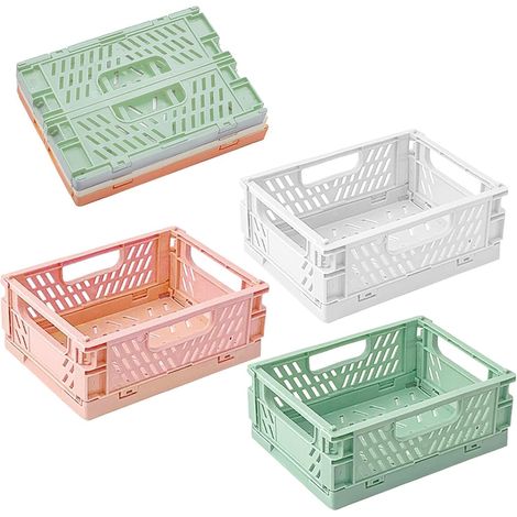 Boîte de rangement pliante 3 pièces, 20 x 15 x 9 cm, empilable gain de place pour bureau salle de bain cuisine et maison, couleurs rose blanc vert (1/5)