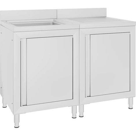 Évier de cuisine professionnel avec égouttoir en acier inoxydable argenté 120 x 60 x 95-96 cm - PANGIVO (1/5)